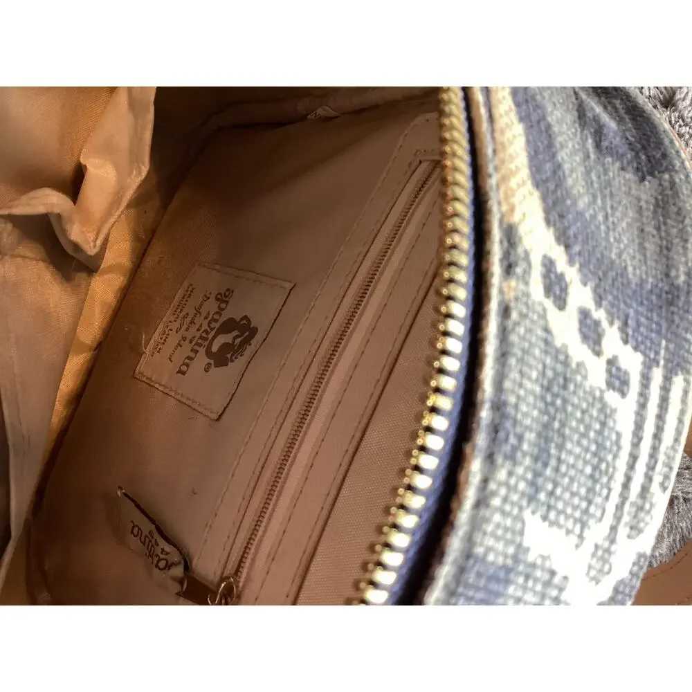 Spartina‎ 449 Chloe Backpack Daufuskie Island Natural Linen Leather Bag Blue